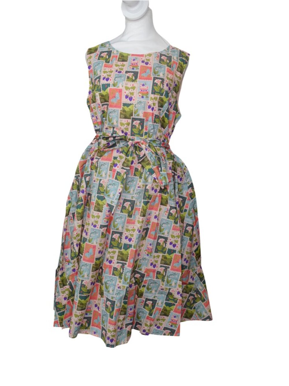 Tulip B Vintage inspired Floral Stamp pattern A-Line Dress sleeveless Cotton NEW